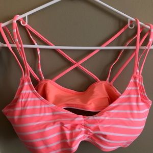 Aerie Swim Scoop Bikini Set Striped Neon Coral